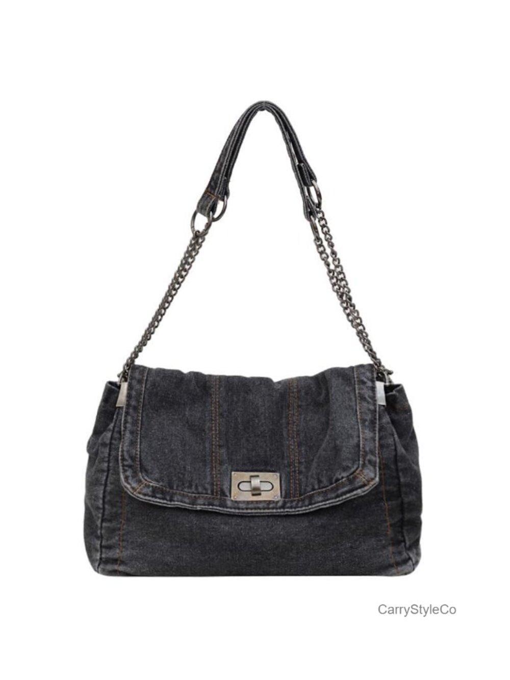 Large Denim Tote Bag Women Crossbody Shoulder Handbag Turn-Lock Casual Retro
